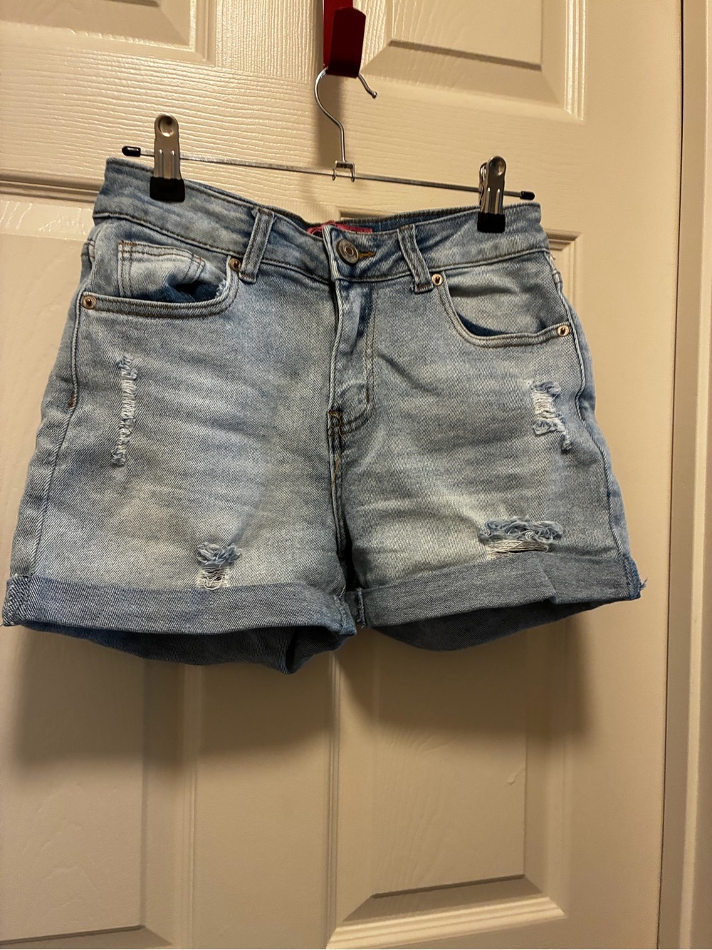 Women's Light Blue Distressed Denim Shorts